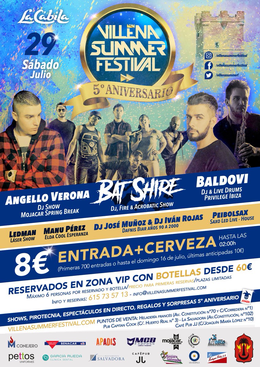 ¡¡ÚLTIMOS DÍAS SORTEAZO!!! 2 ENTRADAS PARA el 5º Aniversario de villenasummerfestival.com    

✅ SIGUENOS
✅ RT al tuit
✅ Me Gusta