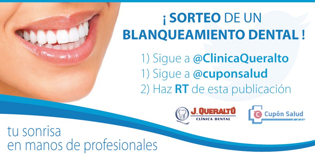 cuponsalud's tweet photo. Os traemos un #sorteo junto con @clinicaqueralto. Síguenos y haz un RT para conseguirlo. Luce sonrisa este verano. https://t.co/AfQTkU0oaz https://t.co/c3642wqVUu