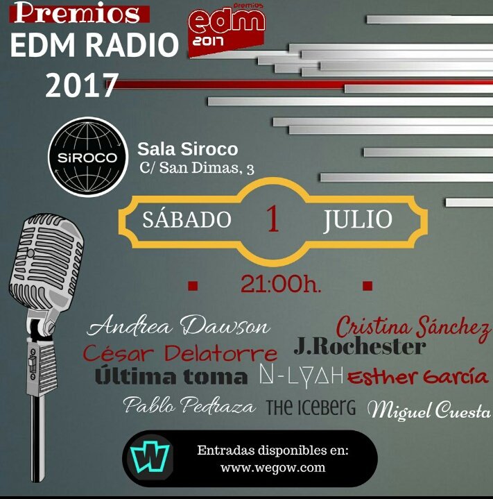 Este sábado estaré actuando junto a más artistas en la Gala de los Premios <a href="/EDMRadioOficial/">EDM Radio ®</a> a partir de las 21:00 h en la <a href="/SirocoSala/">Sala Siroco</a>🤘💥🎙️🎸