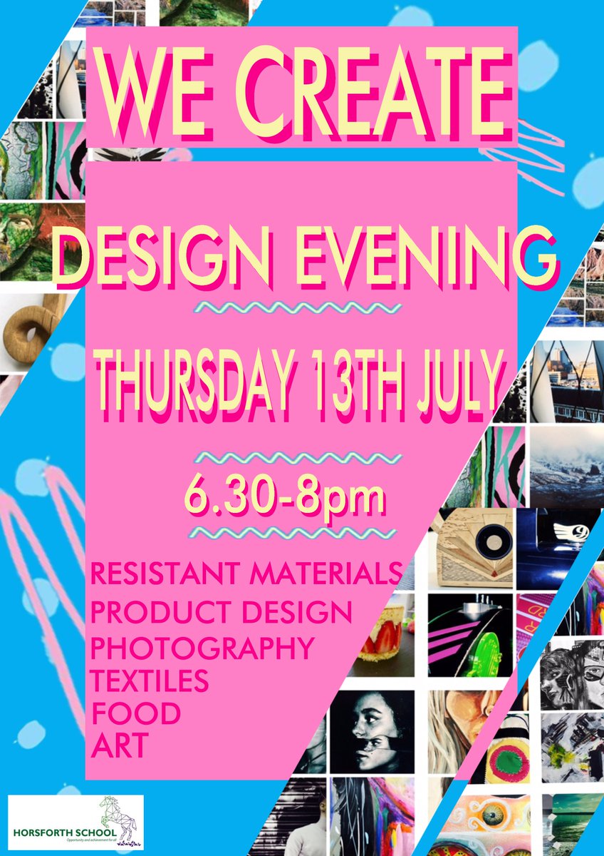 HorsforthArt's tweet photo. All welcome to attend our Design Evening Thursday 13th July. Amazing creative talent from Horsforth School on display ***Don't miss it *** https://t.co/uNbYPHHDOM