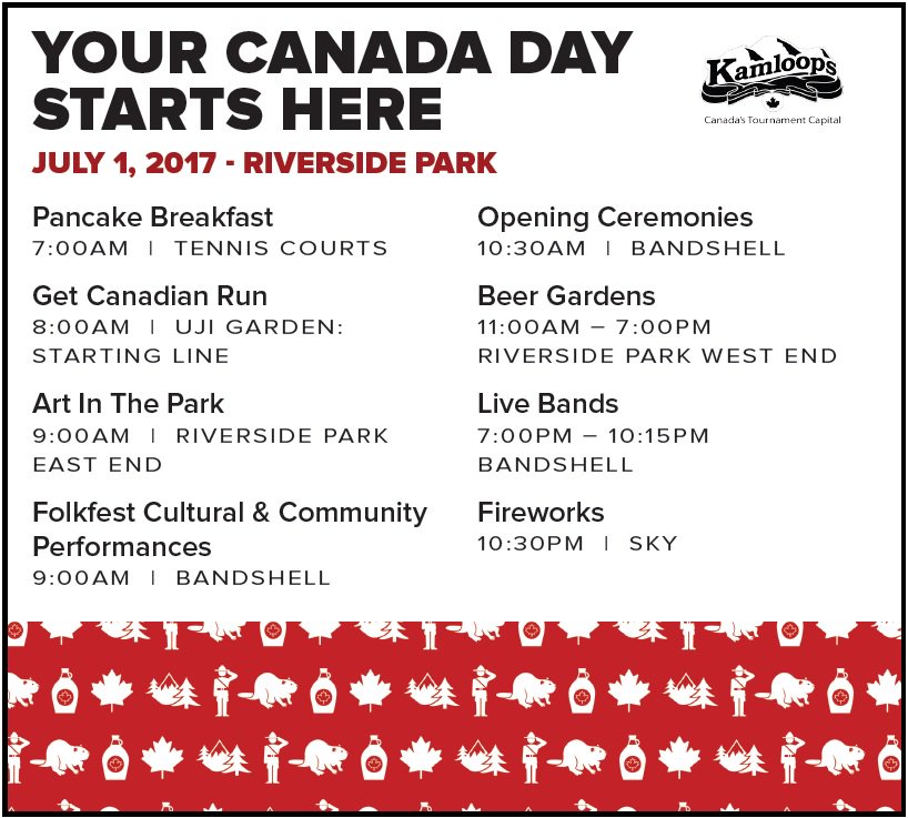 cityofkamloops's tweet photo. Wishing everyone a safe and fun Canada Day long weekend! We hope to see you in Riverside Park on July 1! #kam150 #Canada150 https://t.co/CYkWEo4ETH