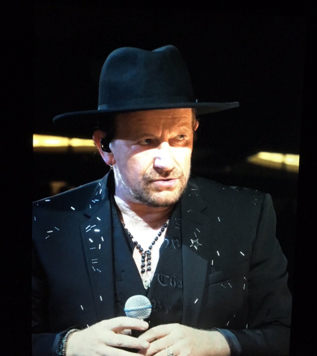 RodRiotmaker's tweet photo. "... a hat that an elderly country preacher would wear" #U2TheJoshuaTree2017 @ATTStadium #U2Dallas Photo by @U2Changa #Hat https://t.co/CFSYGdLd0f