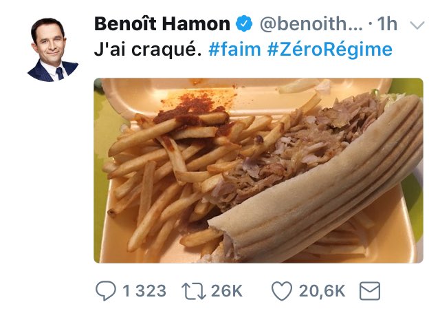Brevesdepresse's tweet image. 🔴🇫🇷Match #Twitter du jour
-Le kebab de Benoît #Hamon
1h = 26.000 retweets. 
-Le portrait du PR #Macron
10h = 25.700 retweets