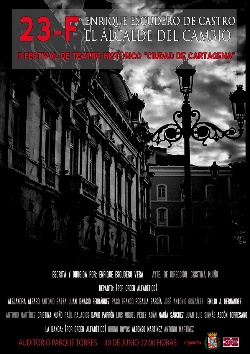 Viernes 30 de junio, a las 22:00, en auditorio parque torres, Cartagena. ¡Os esperamos!