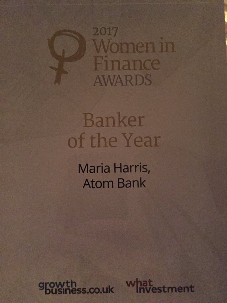 Awesome Atom's Maria Harris - winner at the inaugural  #womeninfinance awards.  Makes the heart beat faster.