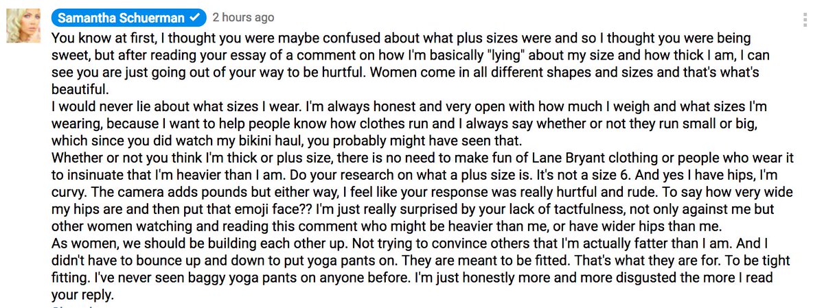 AshleyBeauty43's tweet photo. This is why @samschuerman is my friend. The comments people leave her are utterly revolting yet she handles it with grace.Ur beautiful Sam❤️ https://t.co/DkJ6LzY07u