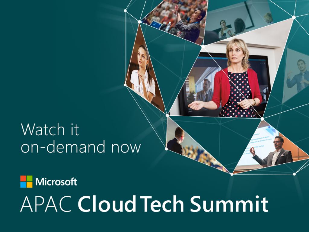 Microsoft_SG's tweet photo. Missed the first ever Microsoft APAC #CloudTechSummit? You can now watch all the talks from the event on-demand at https://t.co/T935JhbrUL https://t.co/DOfI0siZa4