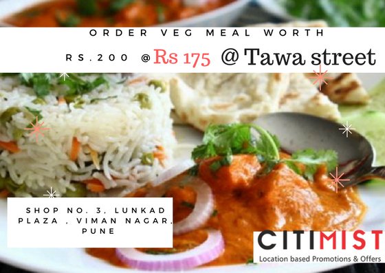 Citimist's tweet photo. Tawa Street
Buy a Veg Meal (1 Person) worth Rs. 200 at just Rs. 175 and get a 250ml coke free.
https://t.co/dnTblJPcGK https://t.co/WNg8h7GyDK