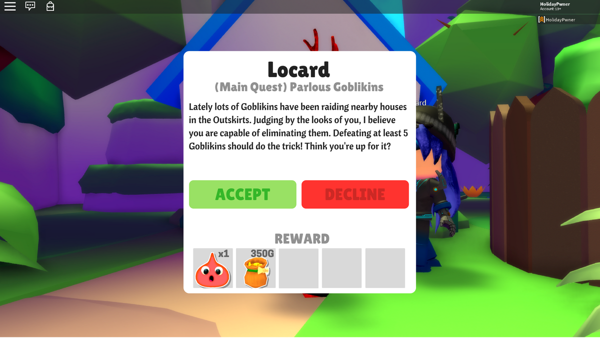 Halloweenpwner On Twitter I Ve Been Working On New Dialog And Quest Guis For Holidaysworld What Are Your Opinions On It Roblox Robloxdev - locard roblox