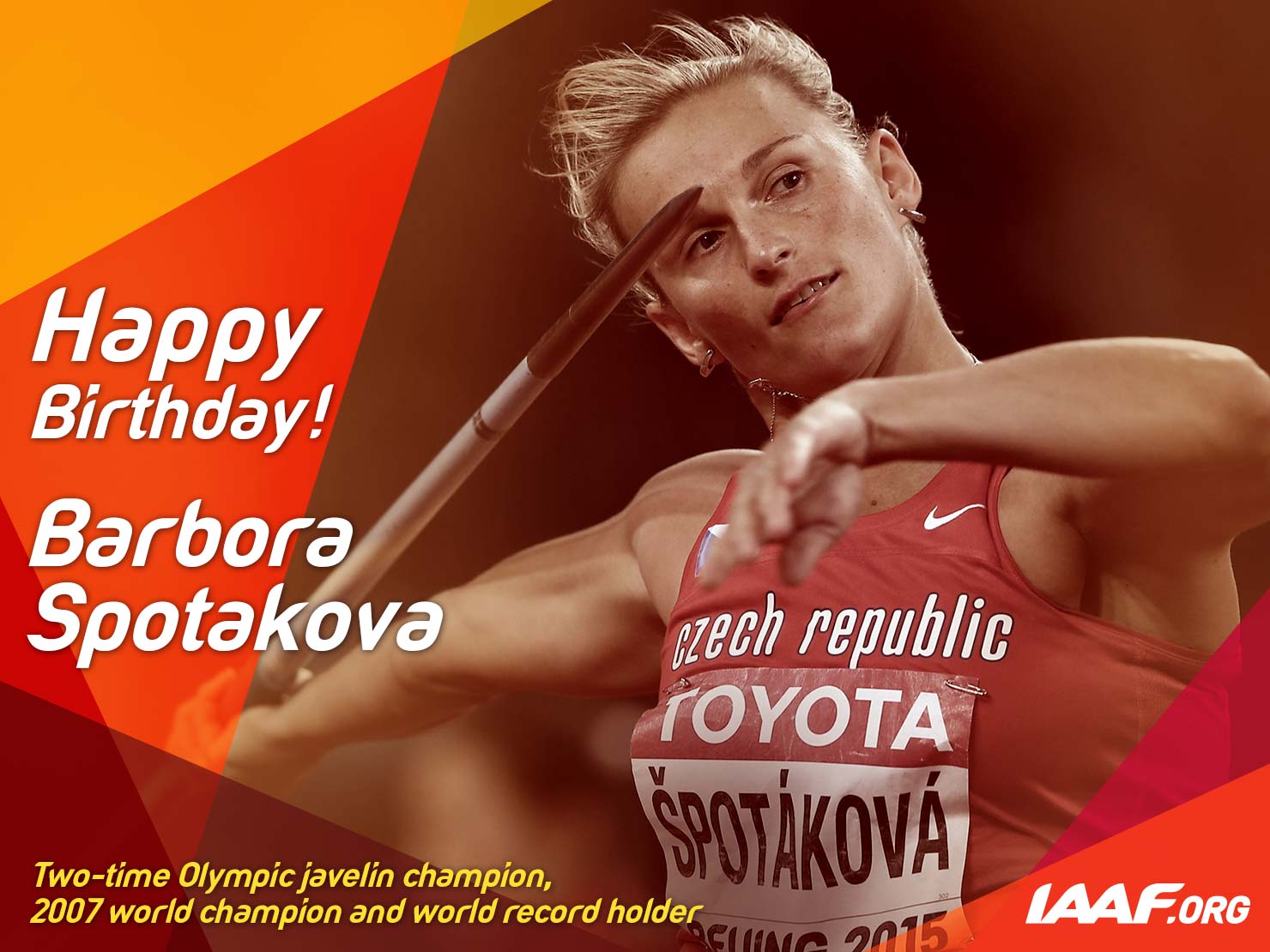 Happy birthday to javelin world record holder Barbora Spotakova! 