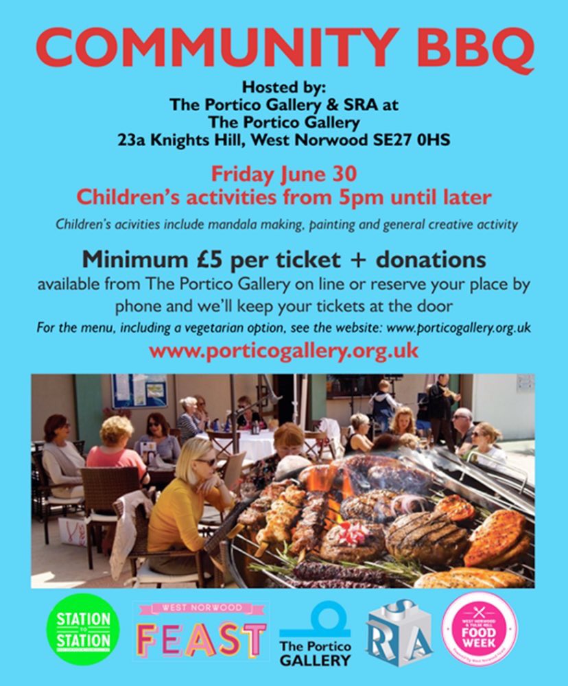 Community BBQ at <a href="/PorticoGallery/">The Portico Gallery</a> today as part of <a href="/WN_FEAST/">West Norwood Feast</a> #creativefoodweek