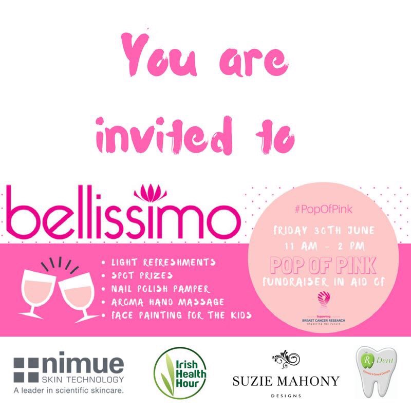 You are invited to #PopofPink in aid of <a href="/BCResearchIre/">National Breast Cancer Research Institute</a> Join us from 11 am to 2 pm.  Lots of fun 'n prizes in store #BellissimoGalway