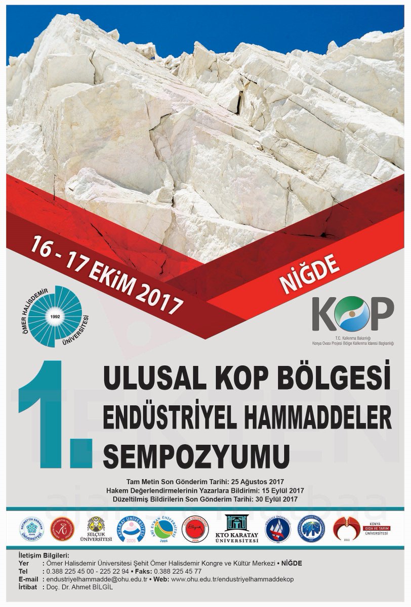 1. Ulusal #KOP Bölgesi Endüstriyel Hammaddeler Sempozyumu 16-17 Ekim'de @omerhalisdemiru ev sahipliğinde Niğde'de... ohu.edu.tr/endustriyelham…