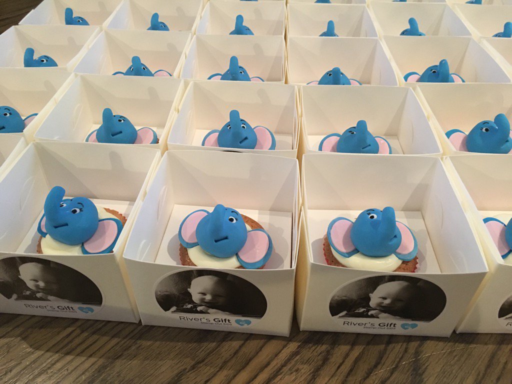 andrewsmcneil's tweet photo. 'Hope the Elephant' cupcakes for our wonderful @Rivers_Gift sponsors at Rivers Gift in Wonderland Ball #StampOutSIDS https://t.co/YC8LCDj7CI