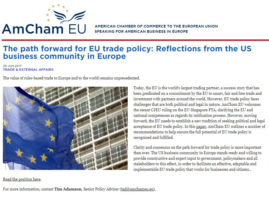 What future for #EU trade policy? AmCham EU's latest position paper calls for clarity &amp; consensus. Read: amchameu.eu/news/path-forw…. #Trade4All