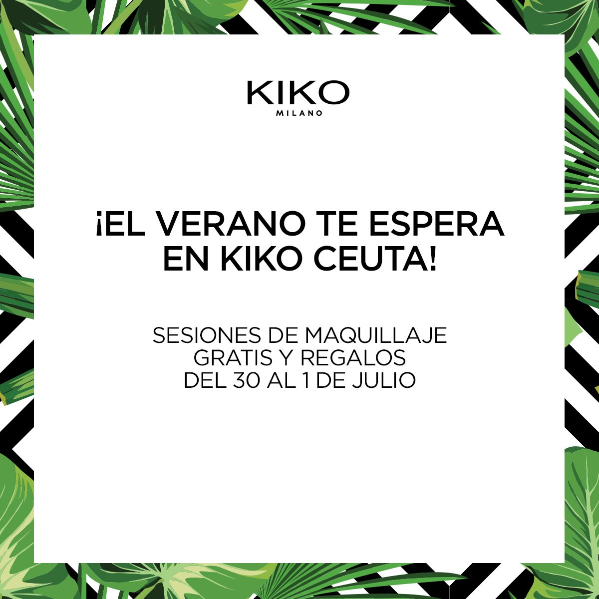 KikoMilanoES's tweet photo. 🌴¡Celebremos el verano en KIKO Ceuta!🌴
🎁 Regalo por compras superiores a €20
💄 Sesiones de maquillaje gratis #MiniDivas y #KIKOSummer https://t.co/IBs4PaZlVF