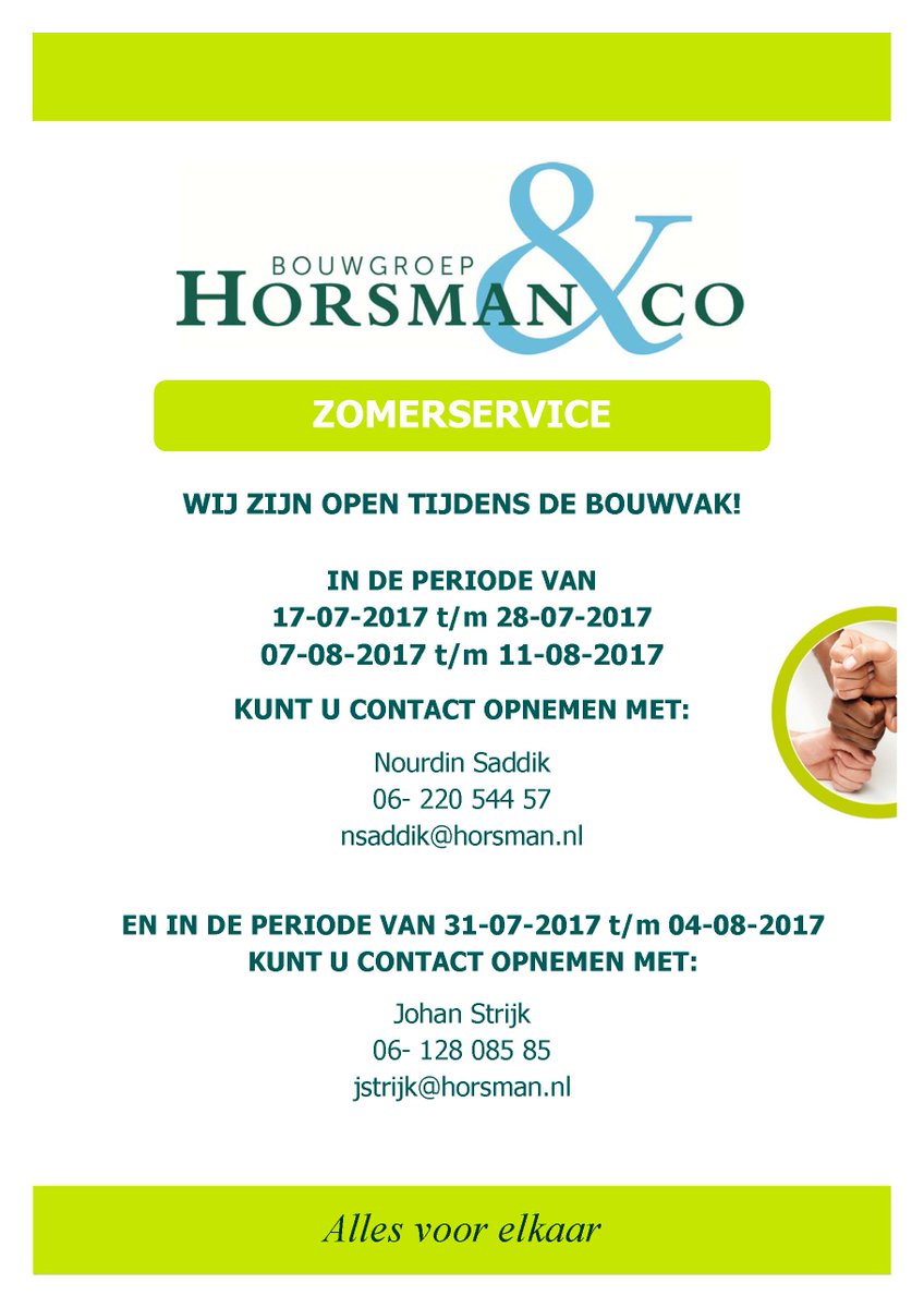 HorsmanCo's tweet photo. Tijdens de bouwvak zijn wij gesloten van 17/7 - 11/8 maar we blijven ook dit jaar bereikbaar via onze Zomerservice! https://t.co/JdzLfRq8Ur https://t.co/0qSDjXedIK