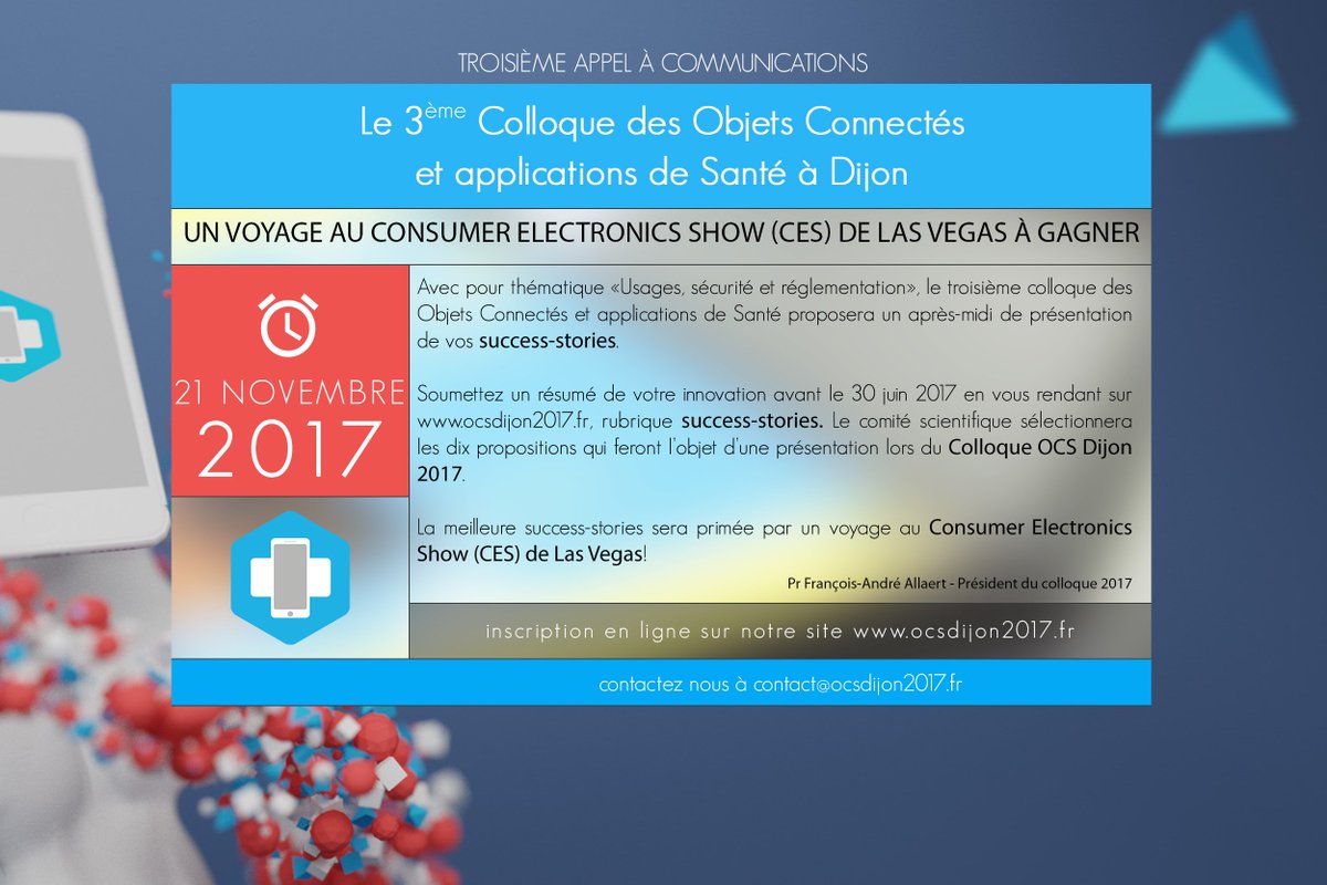 Dernier jour pour candidater aux #success - #stories ! Un voyage au <a href="/CES/">CES</a> #LasVegas à gagner - ocsdijon2017.fr #IoT #Sante #startup