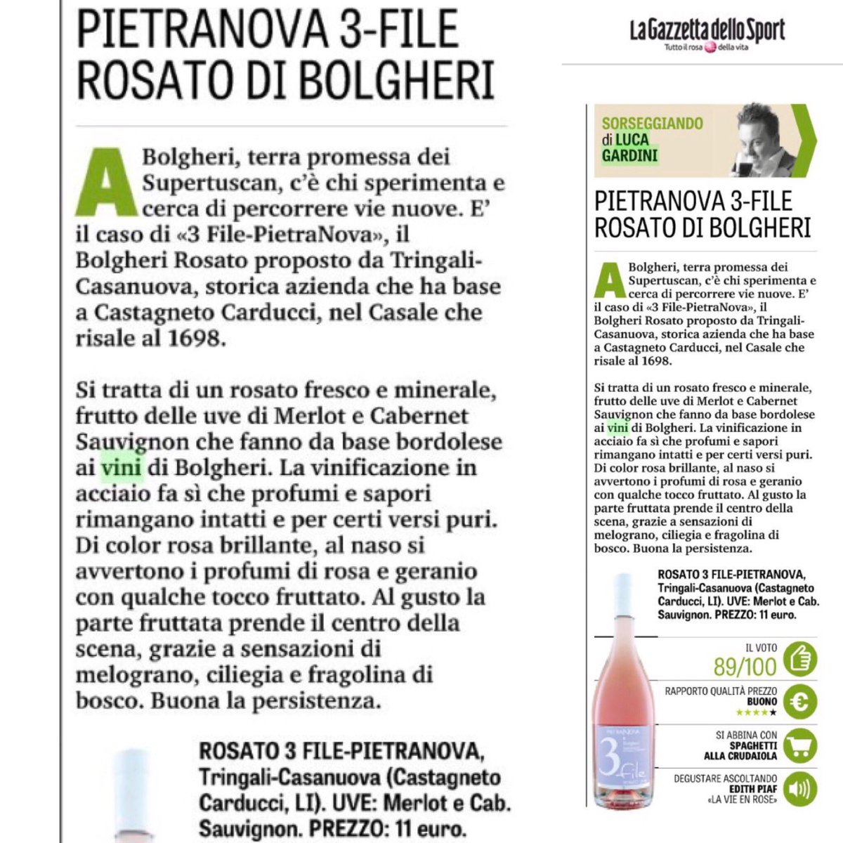GardiniLuca's tweet photo. 3-file il #rosato #bolgheri di #pietranova 

#gazzagolosa #winekiller #sorseggiando #gazzettadellosport https://t.co/qGfjRBT5Tg