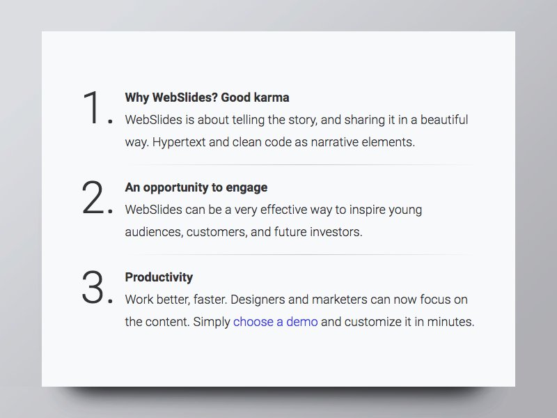 WebSlides's tweet photo. Sharing Your Company's “Why" https://t.co/wGGEAeuMCX
Why #WebSlides? Good karma & Productivity https://t.co/0cLe5e6doC https://t.co/bBHO8pkjTj