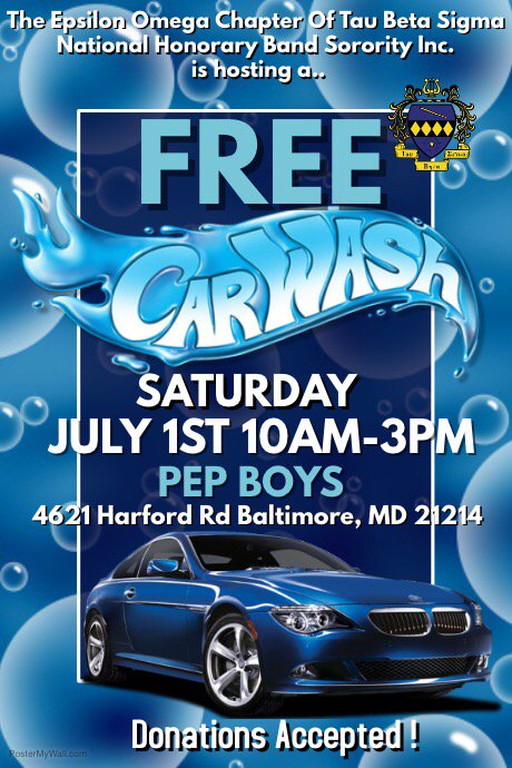 Come support our 2nd FREE car wash from 10am-3pm this Saturday @ pep boys on Harford Road! Donations are accepted! #EpsilonOmega #TBSigma