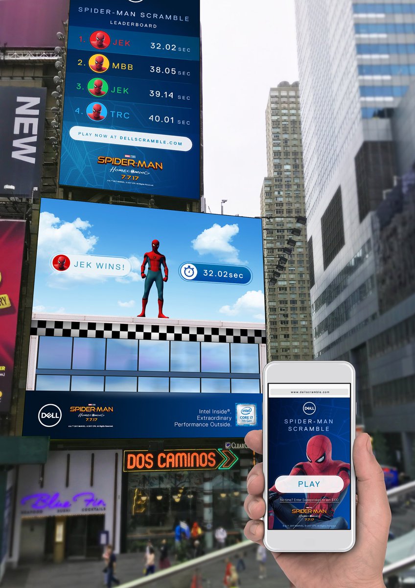 KineticOOH's tweet photo. #Gamers Head out to @TimesSquareNYC this weekend to play @Dell @SpiderManMovie immersive #OOH game! https://t.co/RKnITN5c6X #ContextHacker https://t.co/mfBdKuY19r