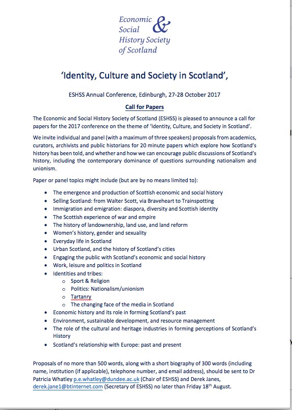 Conference CFP ’Identity, Culture &amp; Society in Scotland’ <a href="/EcSocHistScot/">ESHSS</a> <a href="/ScotHistNetwork/">Scottish History Network</a> <a href="/ScottishHistory/">Scottish History</a>