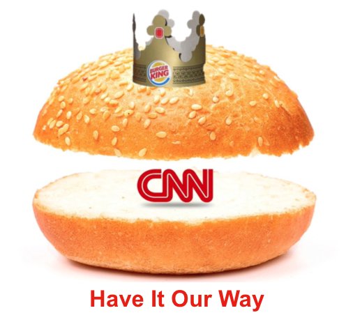 ColumbiaBugle's tweet photo. CNN: Have It Our Way
#RevokeCNN #FridayFeeling #CNNProducer #NothingBurger https://t.co/ovX4VZqSQm