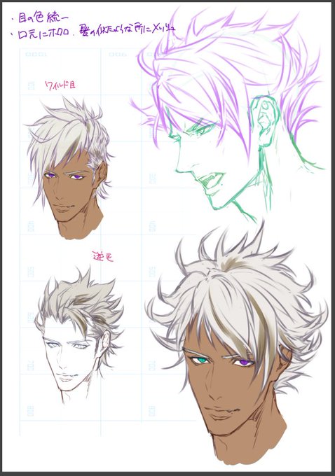 リュカオンのキャラデザ第一稿です。
初稿ではメッシュ髪+オッドアイでした(*`∀`) 