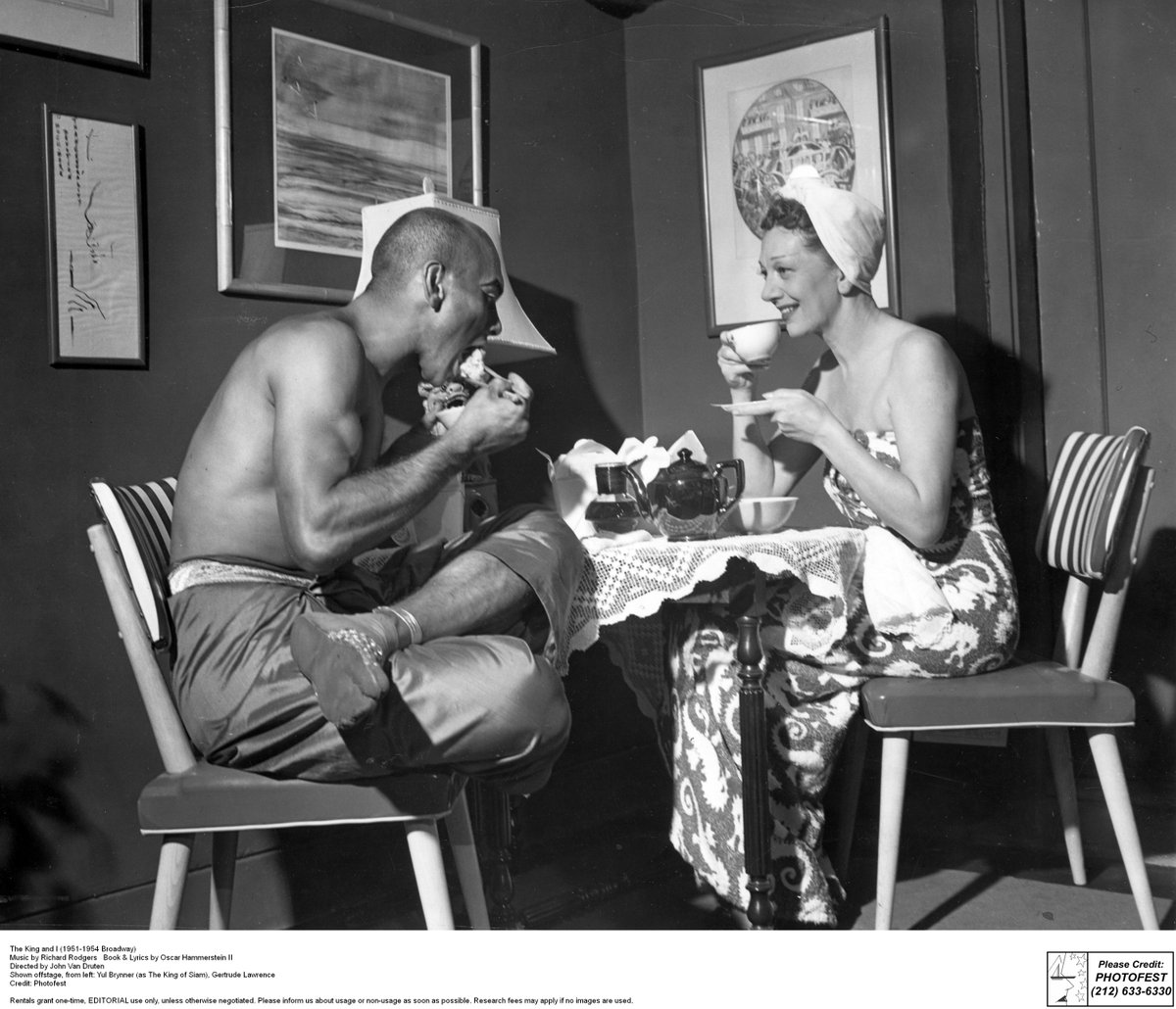 RnH_Legacy's tweet photo. #FlashbackFriday to Yul Brynner &amp; Gertrude Lawrence backstage @Jujamcyn's St. James Theatre during the @KingandIMusical in 1951! #KingAndI https://t.co/8oJmP64D8E