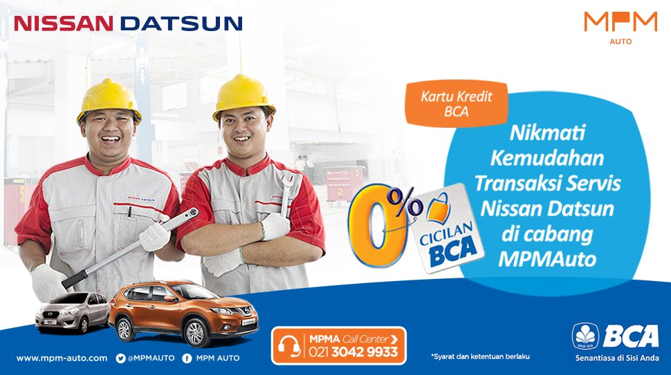 MPMAuto's tweet photo. Untuk Anda pengguna kartu kredit BCA, nikmati kemudahan transaksi servis Nissan Datsun dengan cicilan 0% di semua bengkel MPM Auto! https://t.co/mkc4llwOah