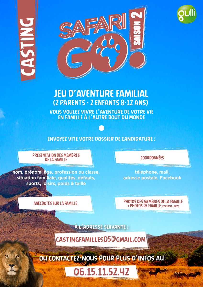 SafariGotv's tweet photo. Une nouvelle saison de #SafariGo se prépare ! N'hésitez pas à postuler rapidement pour vivre l'aventure de votre vie en famille :) https://t.co/iGOuYYOj8q