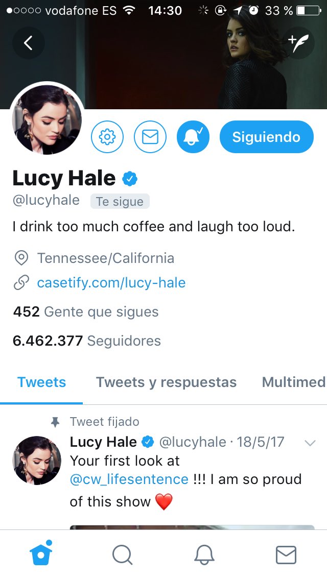 LucyHaleSpain5's tweet photo. ESTOY TEMBLANDOOOOO!!! QUE ME HA SEGUIDO😍😍❤️ https://t.co/rXhATrRGUA