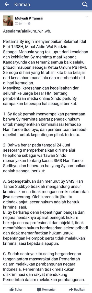 Klarifikasi resmi ketum PB HMI mengenai dukungan HMI terhadap Harry Tanoe cc <a href="/PartaiPerindo/">Partai Perindo</a>