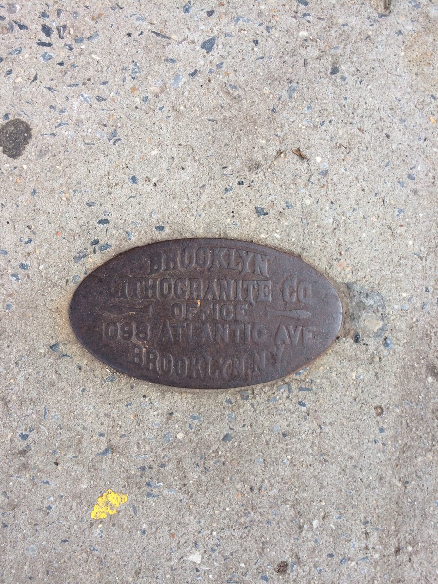 annotatedcity's tweet image. Brooklyn Lithogranite Co, a pavement company&apos;s cement marker. Seen on Jefferson Ave.