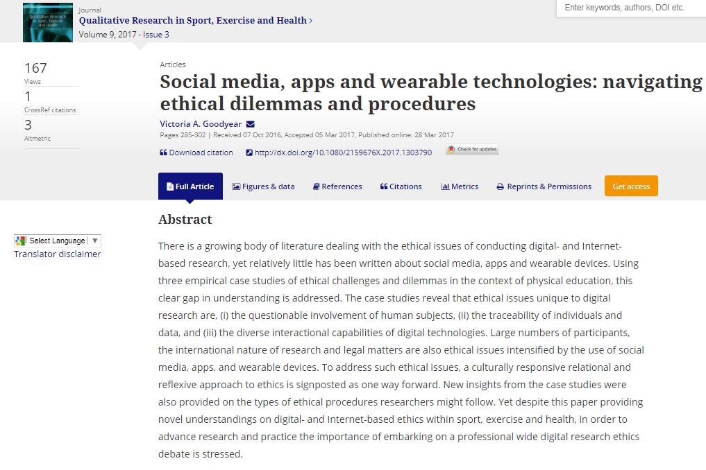 QualiSEH's tweet photo. interesting paper on #SocialMediaDay in @QualiSEH by @VGoodyear on 'apps, wearable tech &amp; ethics' #scholarfriday https://t.co/TUJHRKefhv https://t.co/7f8eINqUzA