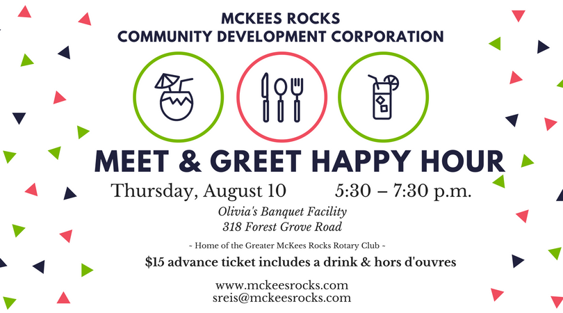 McKeesRocksCDC's tweet photo. Support #Community Development in #McKeesRocks w/ #HappyHour fun! https://t.co/UXq1jAZEWR #cdcrocks https://t.co/1KCxeyi6n7