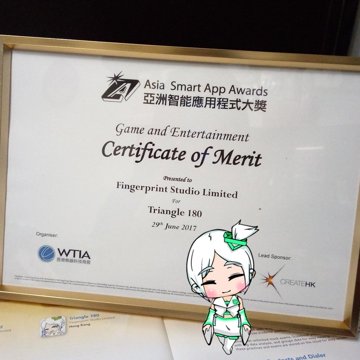 So happy that we received another award!😊#asaa2017 Thanks <a href="/hkwtia/">Hong Kong WTIA</a> &amp; #CreateHK! #game #mobilegame #indiegame #indiedev #gamedesign #hk