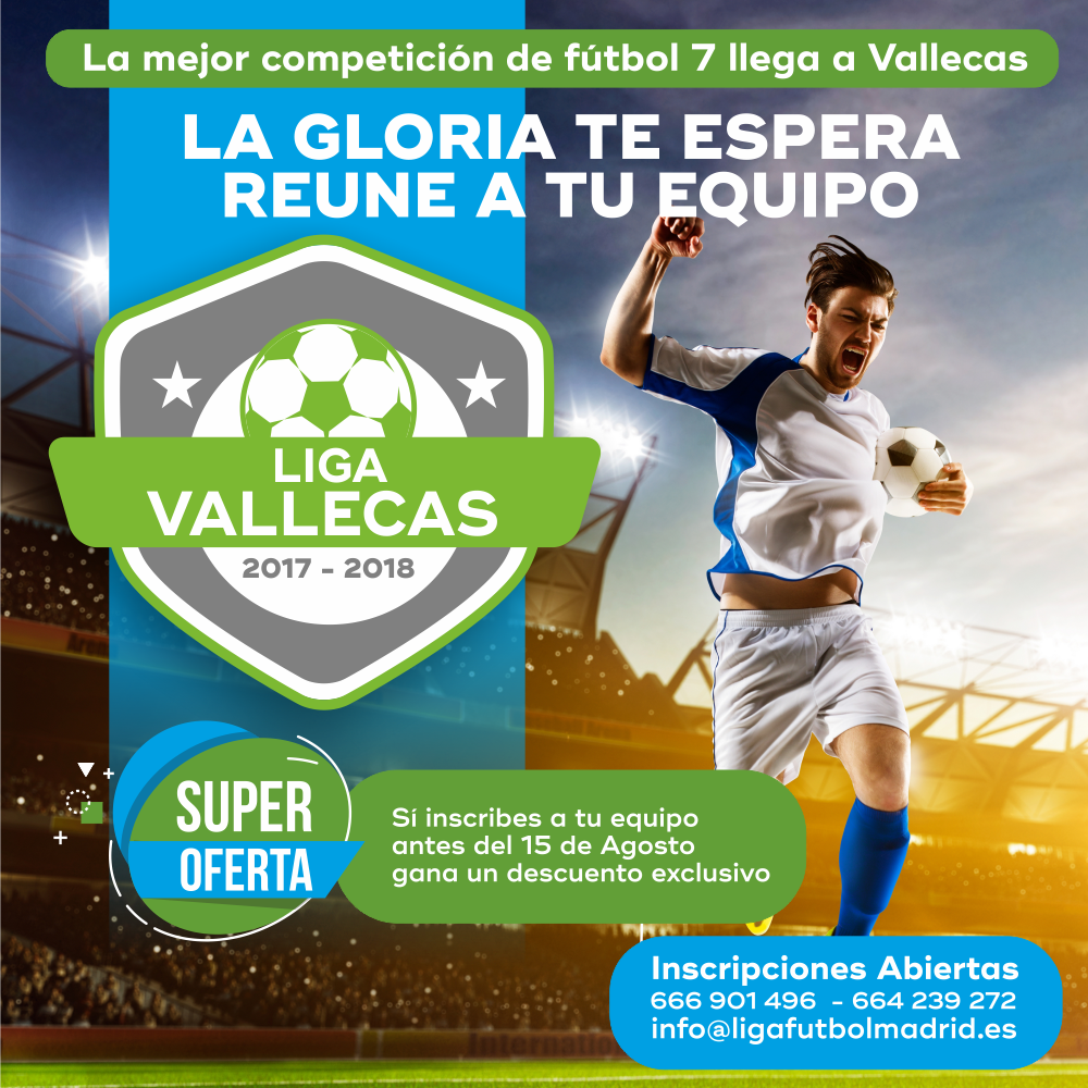 La mejor competición de fútbol 7 de #Madrid llega a #Vallecas La Gloria te espera, reune tu equipo. INSCRÍBETE AHORA buff.ly/2ttN3VK