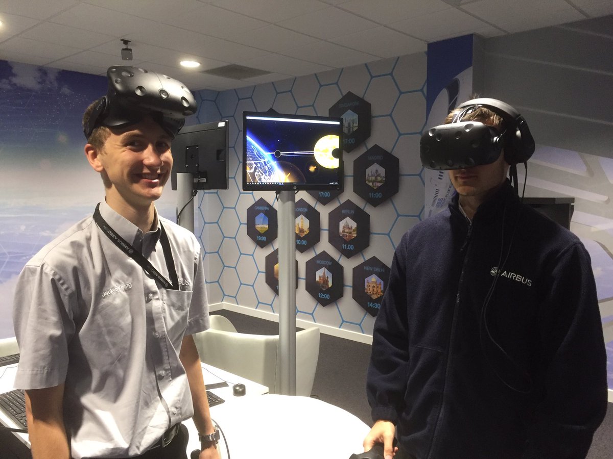 WFoInnovation's tweet photo. Meet Jack and Jack - our virtual reality experts from @Airbus .Time try flying a plain (virtually!) https://t.co/jSCuUMLfvf