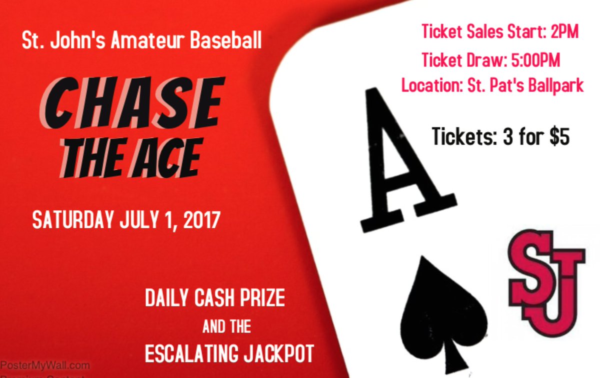StJBaseballNL's tweet photo. Next Chase the Ace Draw is Saturday July 1st @StPatsBallPark during #2017SeniorClub #KenDaweCup https://t.co/h5Qn1r3DlA