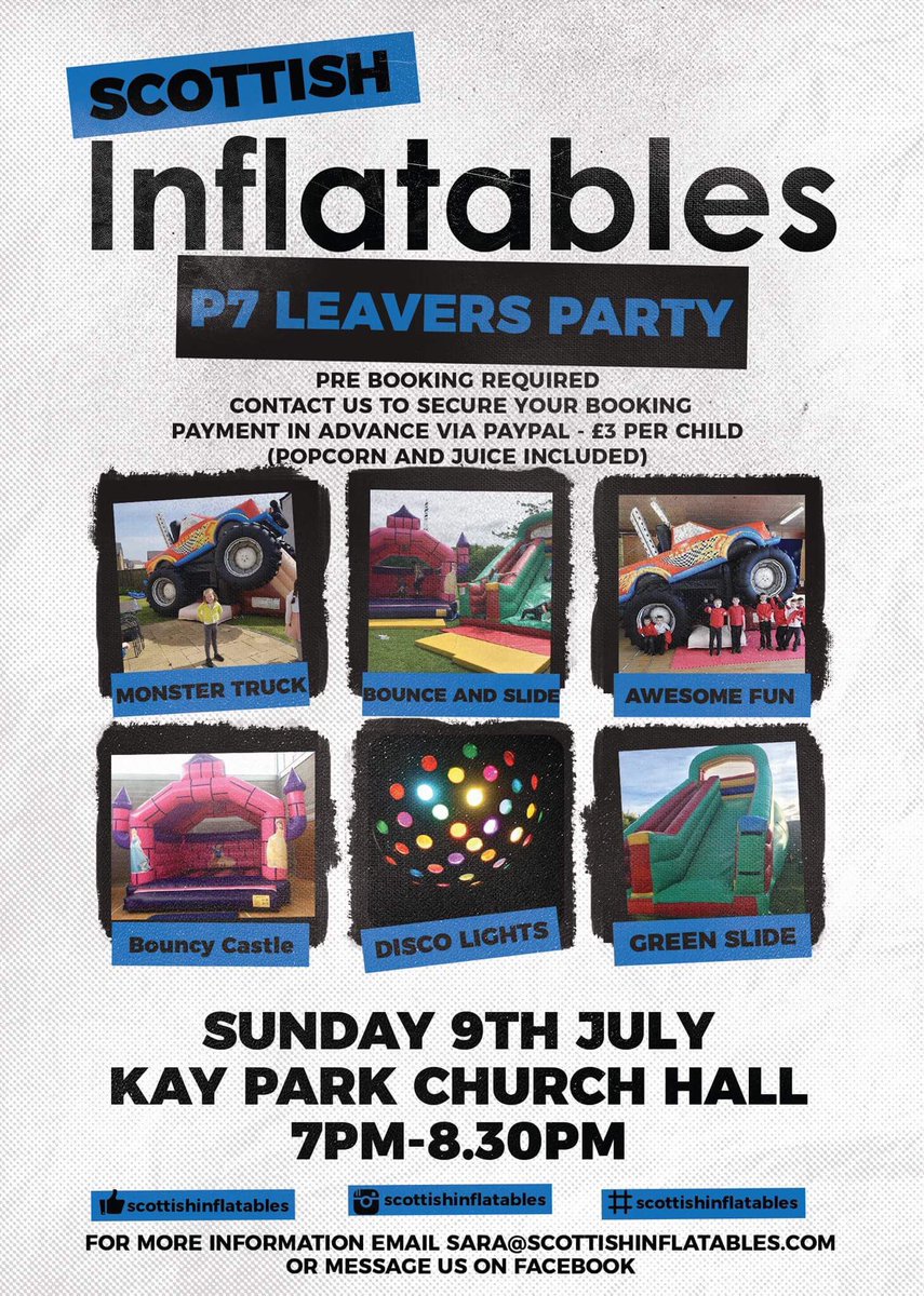 scotinflatables's tweet image. P7 leavers inflatables party with popcorn, juice, music and disco lights. What's not to love? #kilmarnock #party