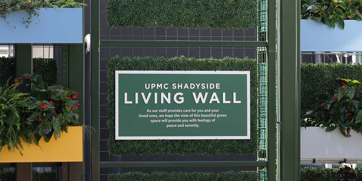 SSHFoundation's tweet photo. The Living Wall, one of the newest additions to UPMC Shadyside, comforts patients waiting in the ER and was made possible through donations https://t.co/9ZxkYBi0Za