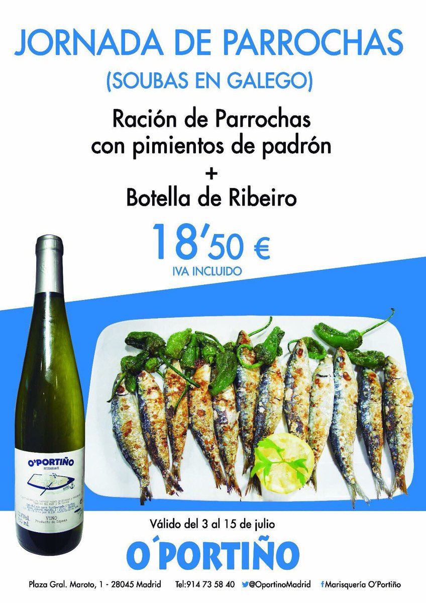 OportinoMadrid's tweet photo. Vete reservando para disfrutar de nuestras Jornadas de #Parrochas del 3 al 15 de julio!!! Sabores de #Galicia en #Madrid #soubas https://t.co/yZ6KLjm4vn