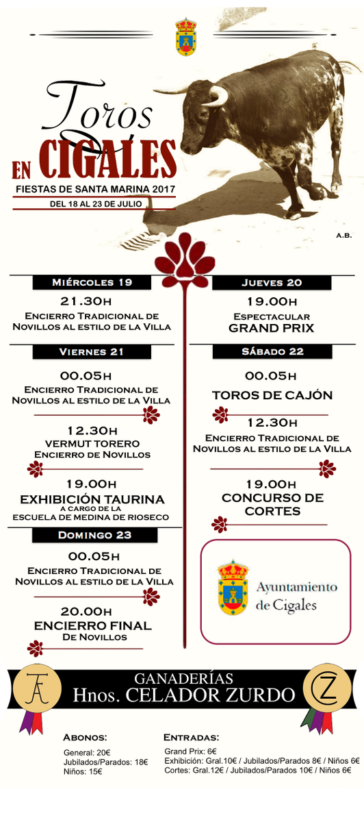 TurismoCigales's tweet photo. Programación de los Festejos Taurinos programados para las Fiestas de #SantaMarina2017 en #Cigales https://t.co/cVFxvnAvfP