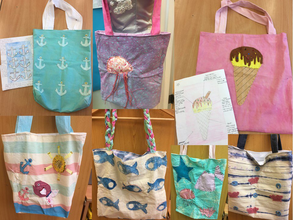 WickersleyDt's tweet photo. Mrs Bundys amazing textiles class work #bagproject #underthesea #seaside #totebag #textiles #textiledesign https://t.co/a1IO0qac3R