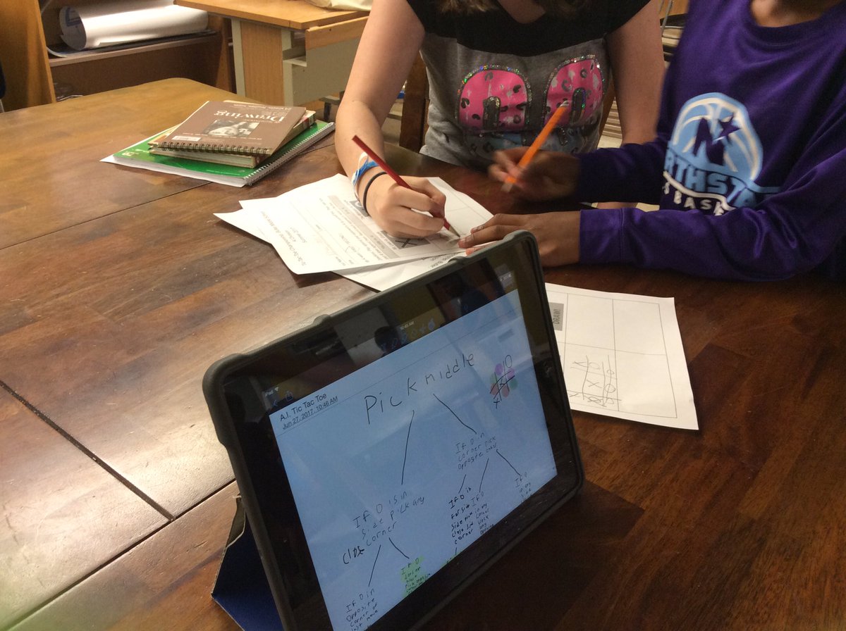 JonathanJLees's tweet photo. Students are competing in the first annual Tic-Tac-Toe AI challenge for #SDWsummerlearning with their pseudo code! https://t.co/i1g9qJbPwL
