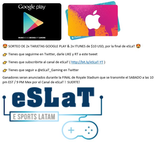 TheGameHuntah's tweet photo. SE VIENE LA FINAL DE LA LIGA ROYALE STADIUM de @eSLaT_Gaming este SABADO, y vamos a regalar 4 x tarjetas !
Como participar? SUPER FACIL 👇RT https://t.co/iJOiDbgC23