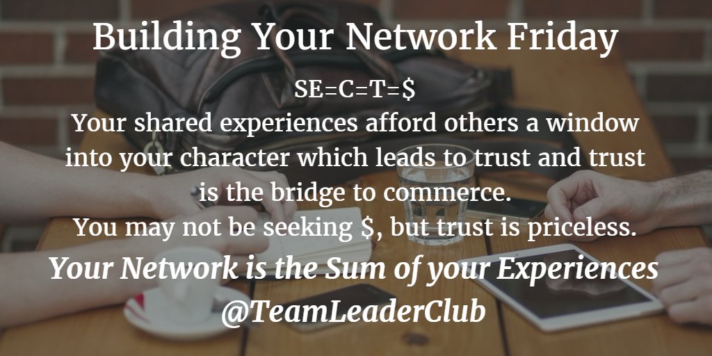TeamLeaderClub's tweet photo. Your Network is the Sum of your Experiences #grabcoffee
@TeamLeaderClub https://t.co/8IWJrdc91t